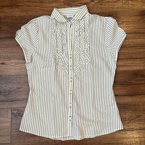 Suzy Shier Y2K Striped Ruffle Blouse Women S Vintage Preppy Button‎ Up Blouse